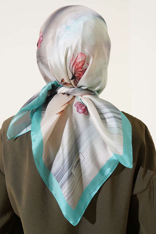 Çiçek Desen Twill Eşarp Mint