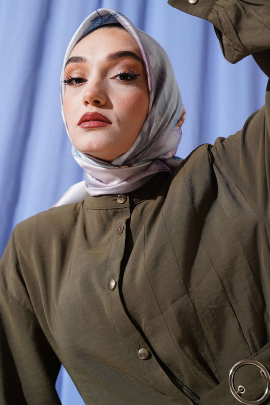 وشاح من قماش التويل بنقشة زهور، لون المنك