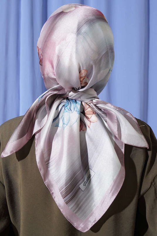 وشاح من قماش التويل بنقشة زهور، لون المنك