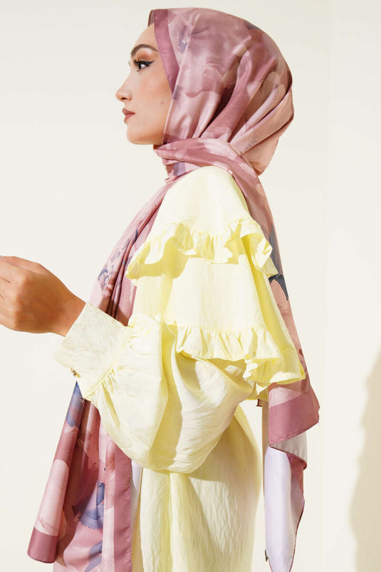 Floral Pattern Twill Scarf Soft Coffee