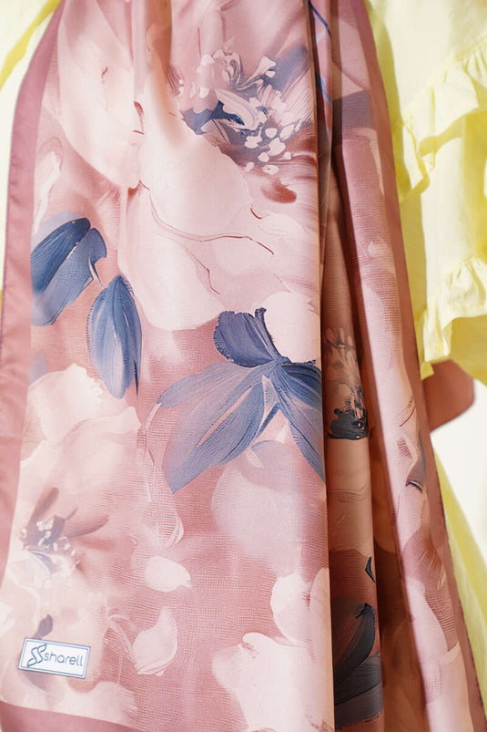 Floral Pattern Twill Scarf Soft Coffee