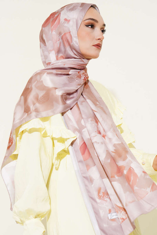 وشاح من قماش التويل بنقشة زهور، لون المنك