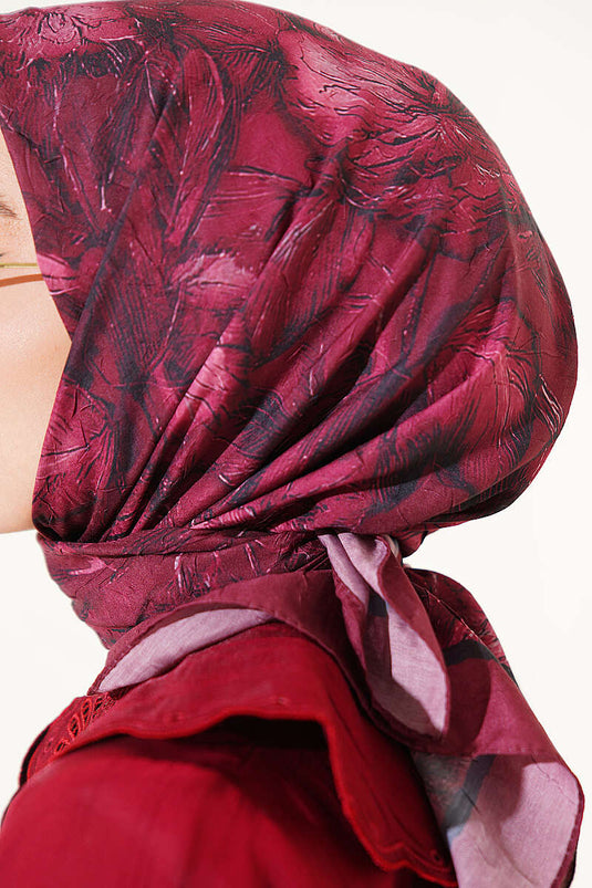 Çiçek Desenli Bambu Kraş Eşarp Bordo