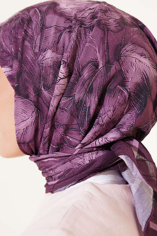 Çiçek Desenli Bambu Kraş Eşarp Magenta