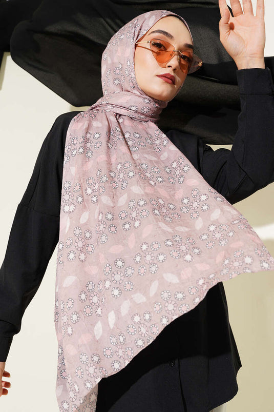 Çiçek Desenli Bambu Kraş Şal Latte