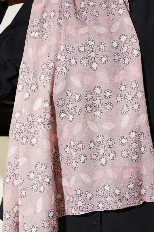 Çiçek Desenli Bambu Kraş Şal Latte