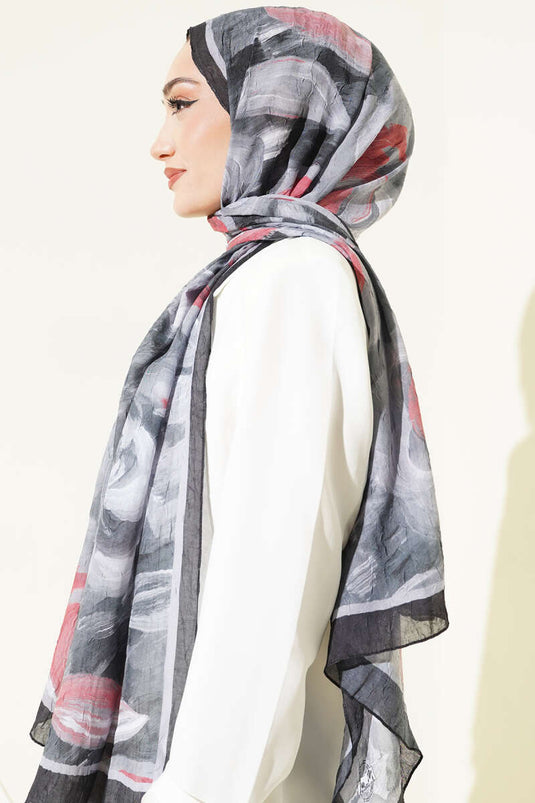 Châle froissé en bambou à motif floral noir