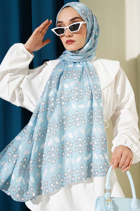 Écharpe de protection en bambou à motif floral, bleu clair