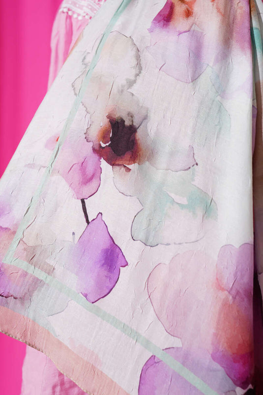 وشاح من الخيزران بنقوش زهرية، بيج مخضر