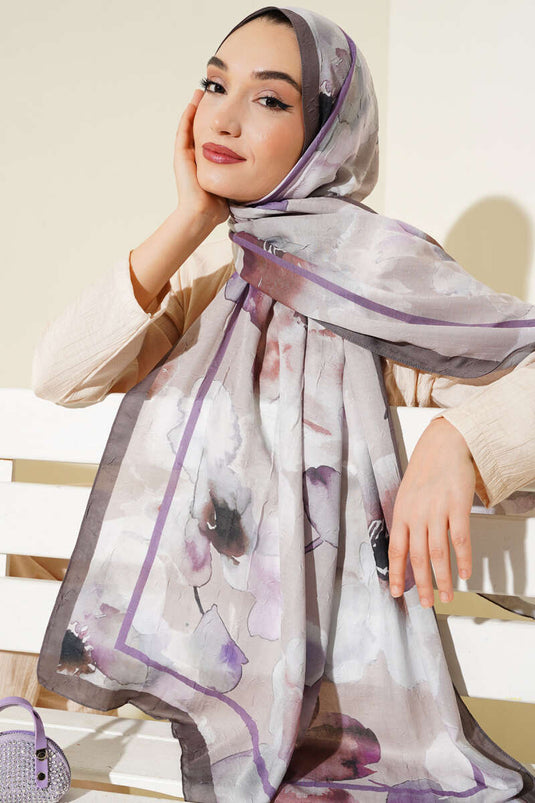 شال من الخيزران بنقوش زهرية، بني