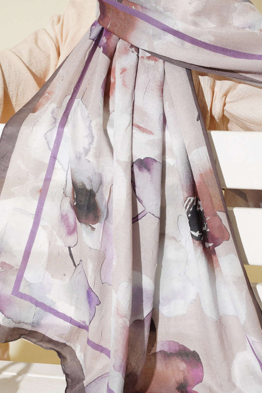 شال من الخيزران بنقوش زهرية، بني