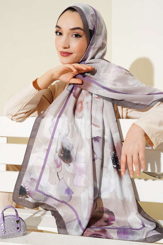 Châle en bambou marron à motifs floraux