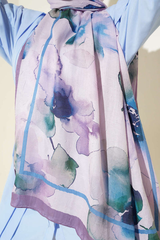 شال من الخيزران بنقشة زهور أرجواني