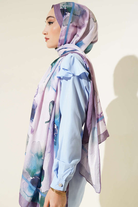 Châle en bambou à motifs floraux lilas