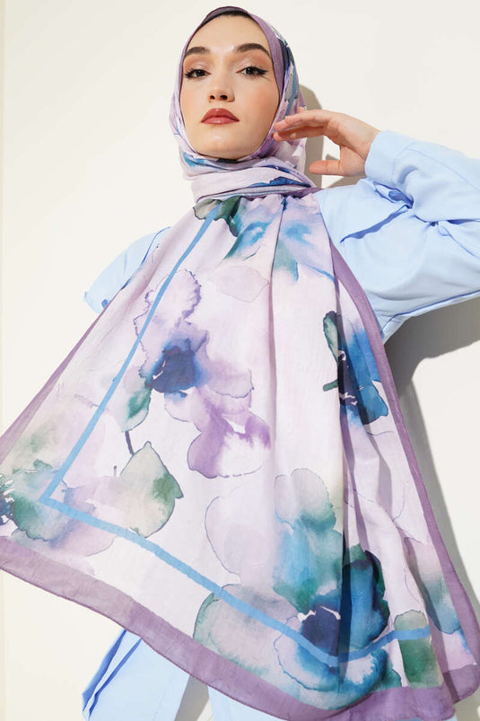 Châle en bambou à motifs floraux lilas