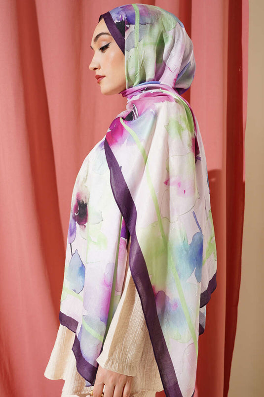 Châle en bambou violet à motifs floraux