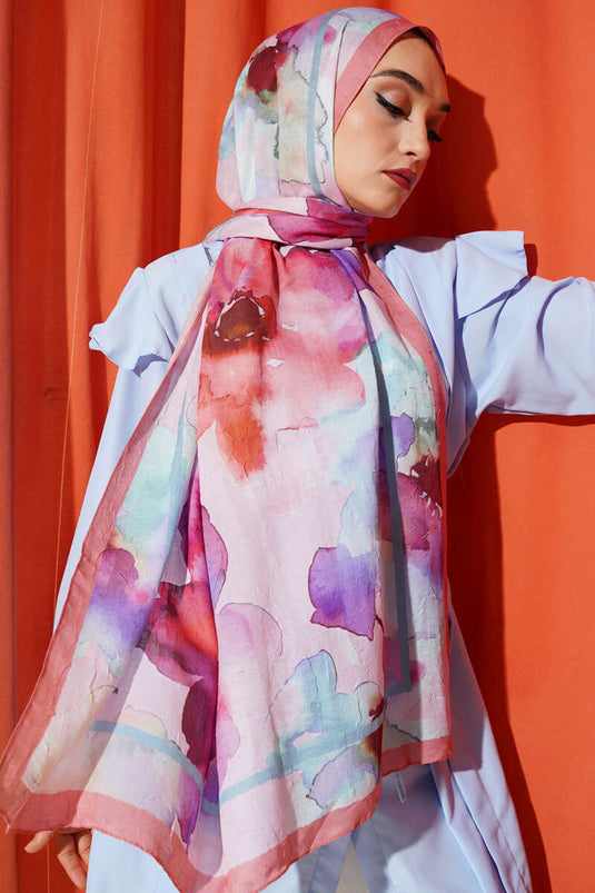 شال من الخيزران بنقوش زهرية - لون السلمون