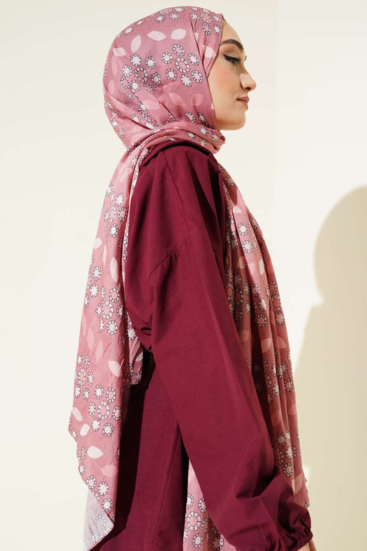 Çiçek Desenli Bambu Kraş Şal Pudra