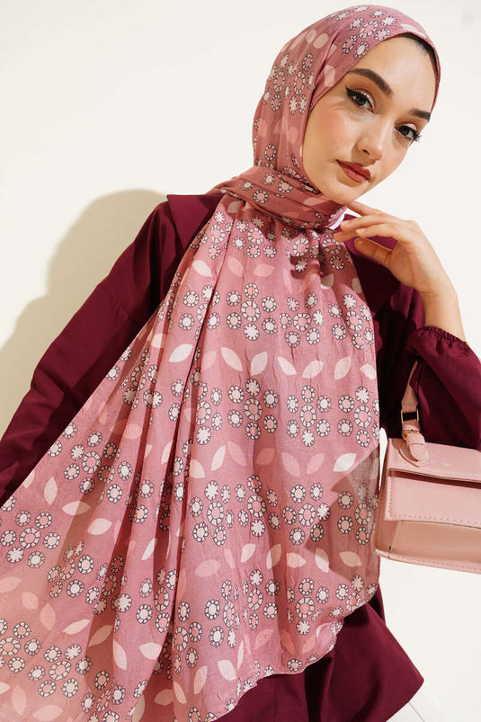 Çiçek Desenli Bambu Kraş Şal Pudra