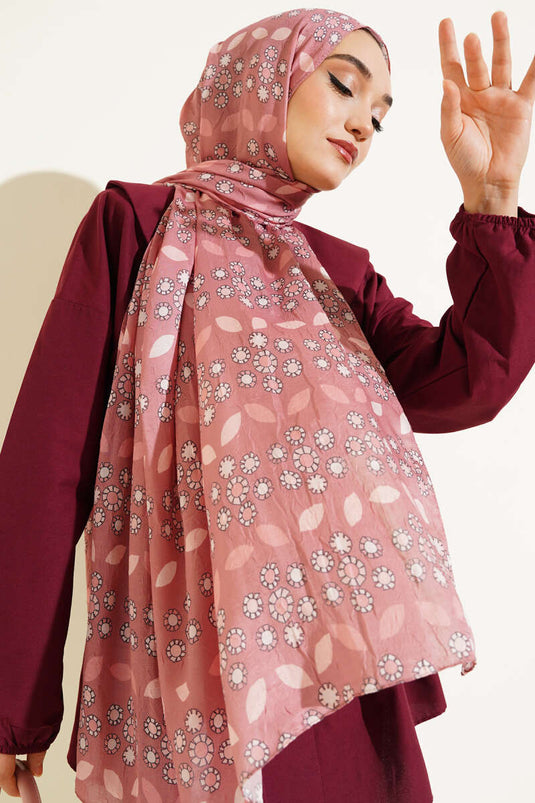 Çiçek Desenli Bambu Kraş Şal Pudra