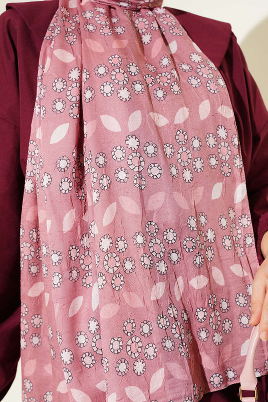 Çiçek Desenli Bambu Kraş Şal Pudra