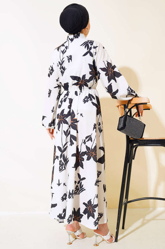 Robe Longueur Cachée À Motifs Floraux Ecru