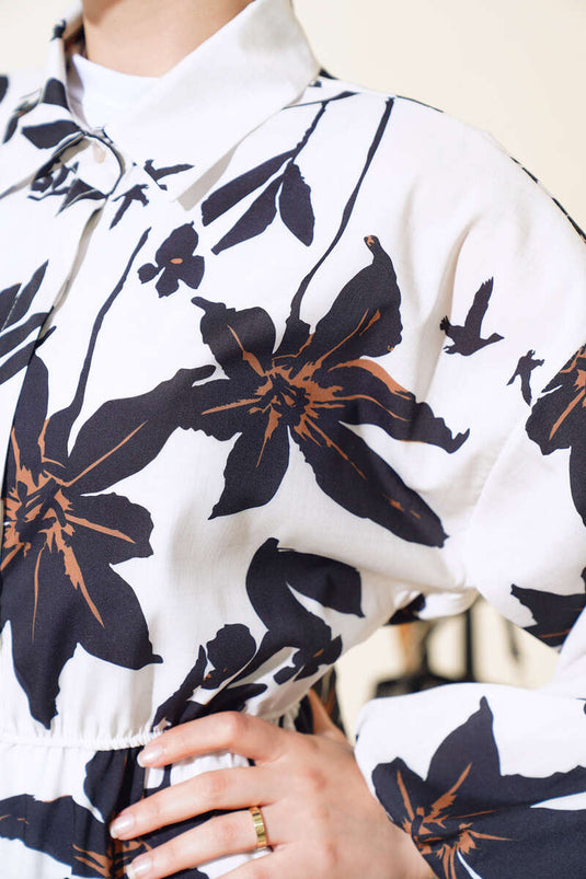 Robe Longueur Cachée À Motifs Floraux Ecru