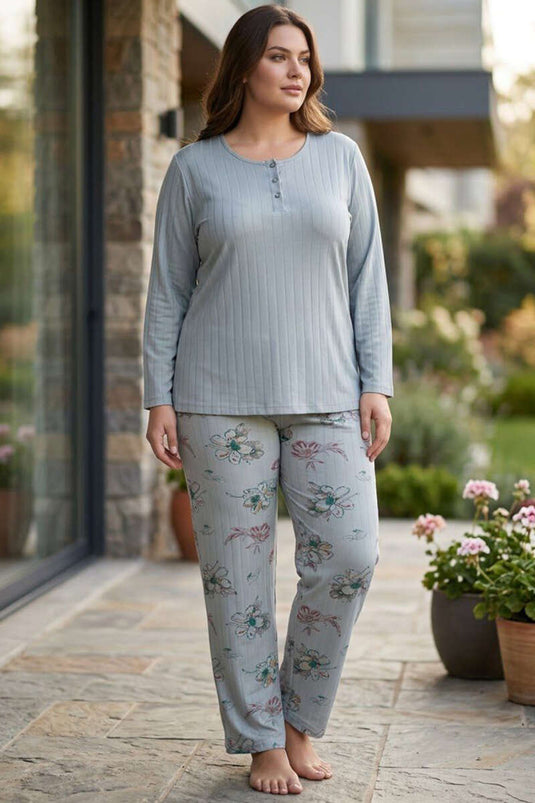 Ensemble De Pyjama Floral Grande Taille Vert Menthe