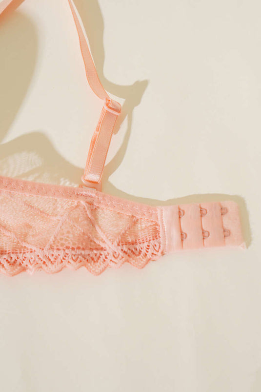 Çiçek Desenli Dantelli Destekli Sütyen Somon