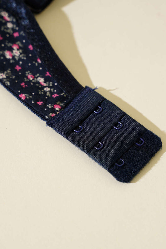 Floral Patterned Padded Bra Navy Blue