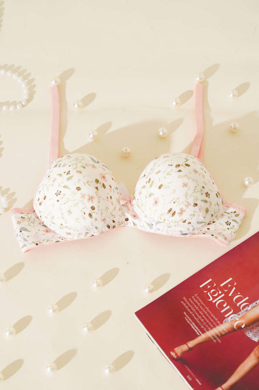 Floral Patterned Push-Up Bra Salmon