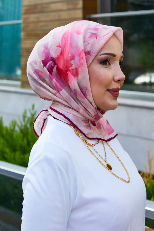 Çiçek Desenli Eşarp Bordo