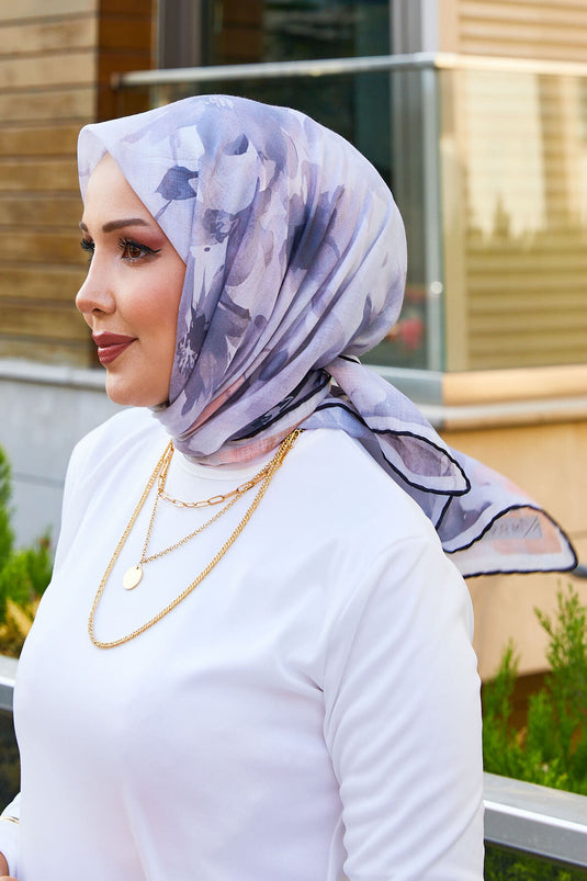 Floral Patterned Scarf Gray