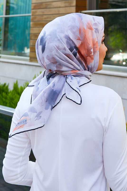 Écharpe à motifs floraux grise