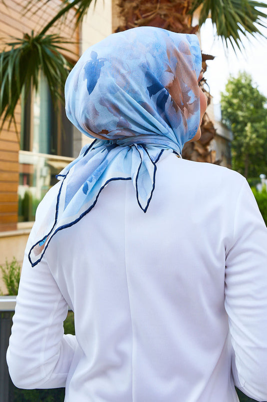 Écharpe à motifs floraux bleu marine