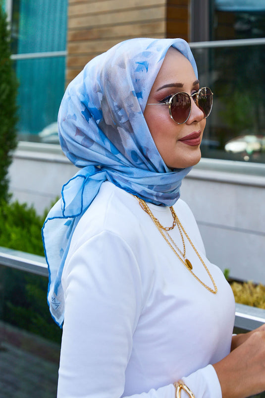 Écharpe à motifs floraux bleu