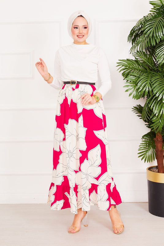 Floral Patterned Skirt Fuchsia