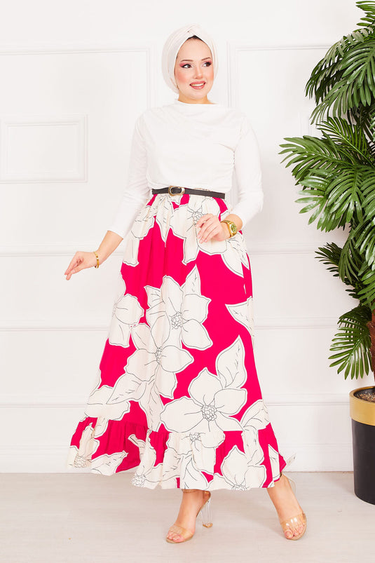 تنورة فوشيا بنقوش زهرية