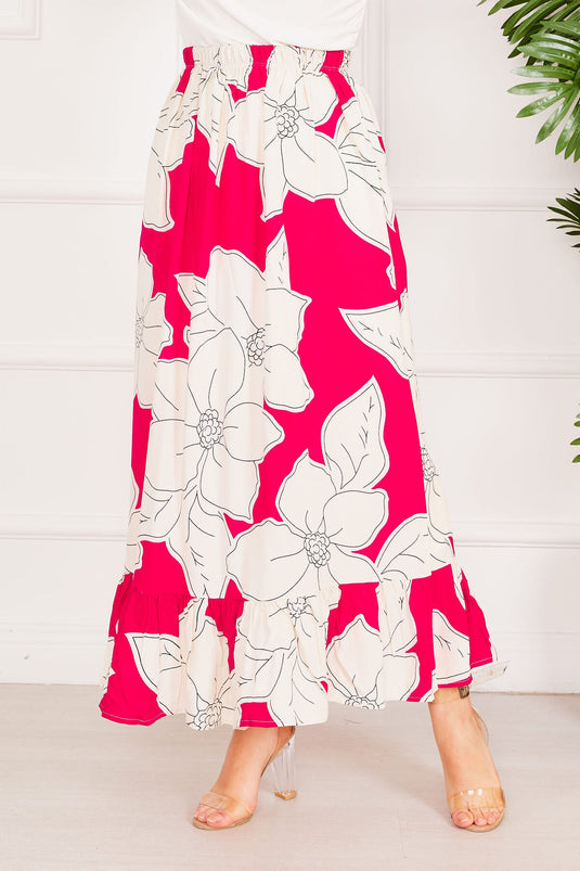 Floral Patterned Skirt Fuchsia
