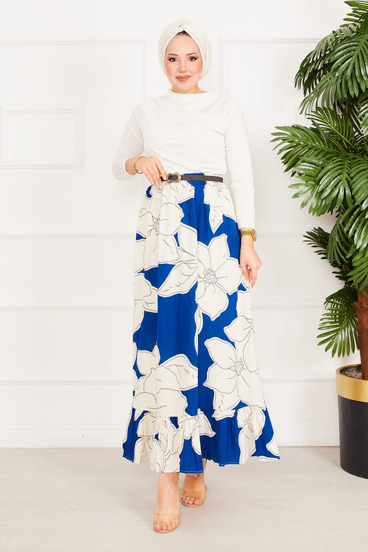 Floral Patterned Skirt Indigo