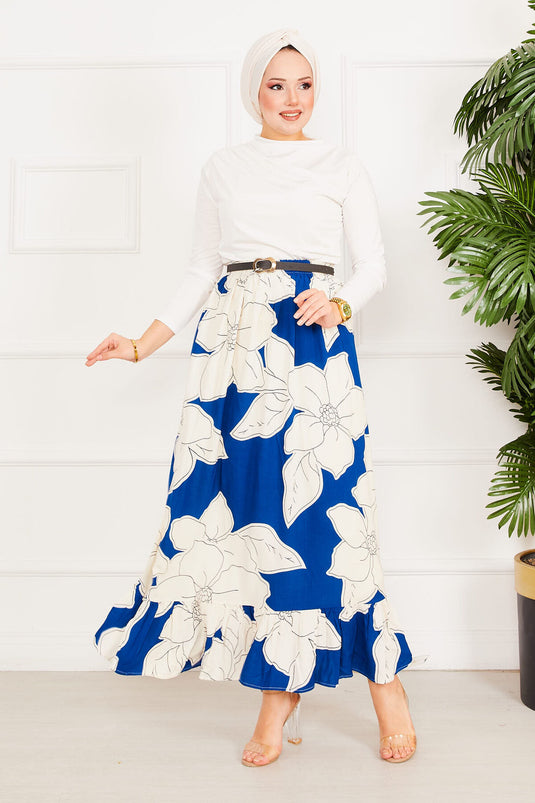 Floral Patterned Skirt Indigo