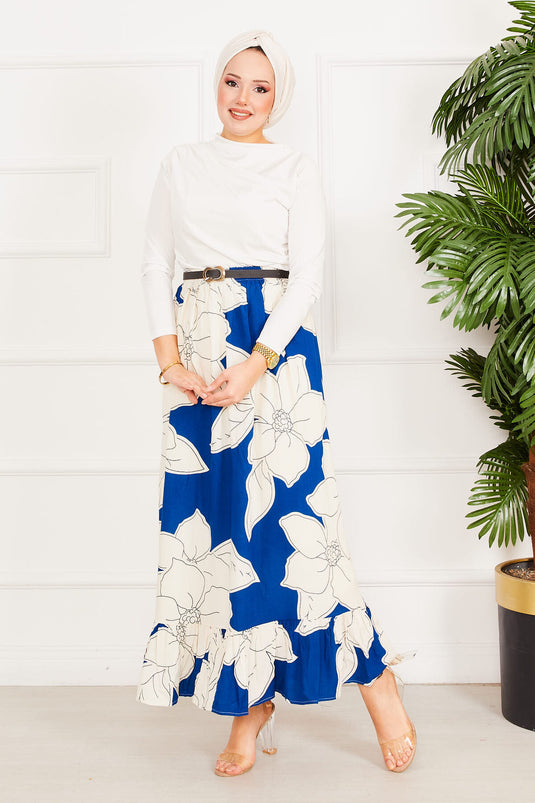 Floral Patterned Skirt Indigo