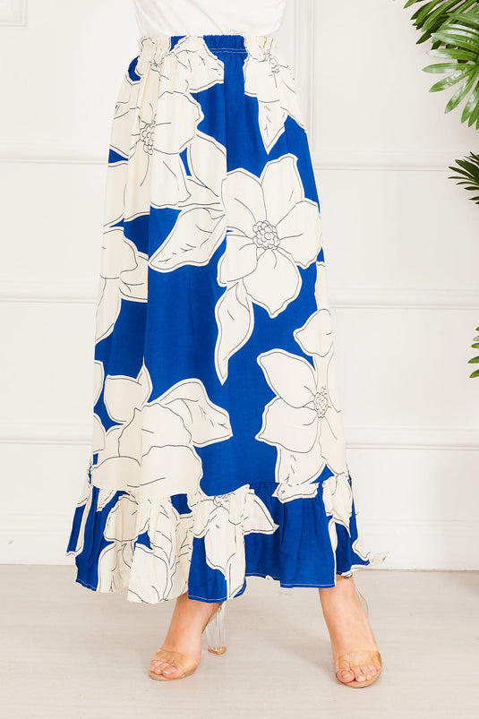 Floral Patterned Skirt Indigo