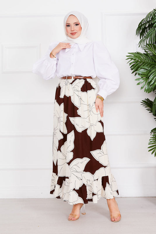 Floral Patterned Skirt Brown