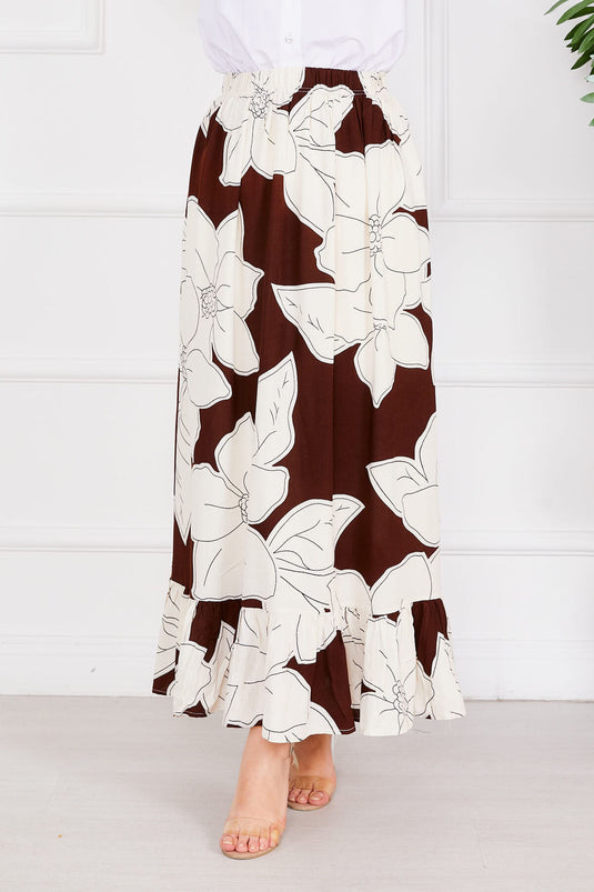 تنورة بنية بنقوش زهرية