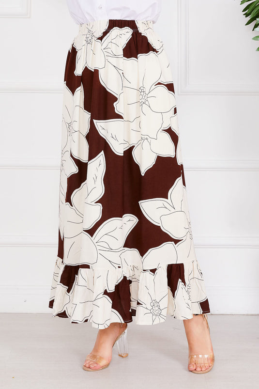 Floral Patterned Skirt Brown