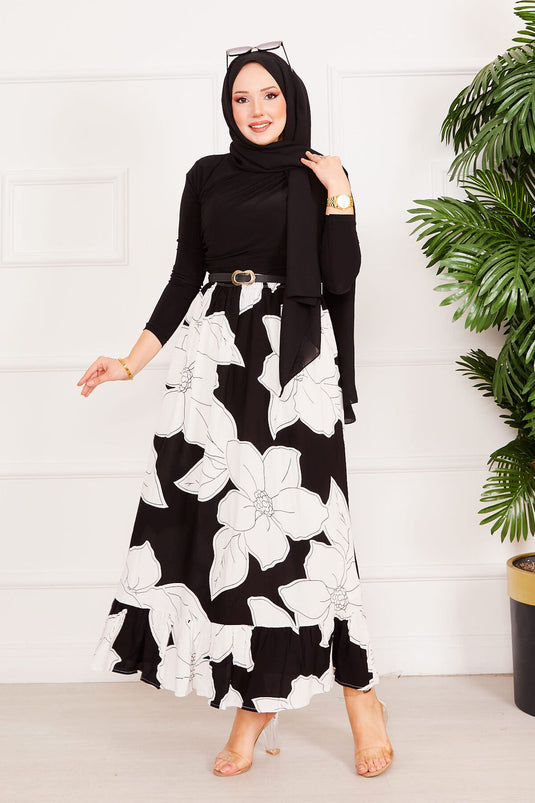 Floral Patterned Skirt Black