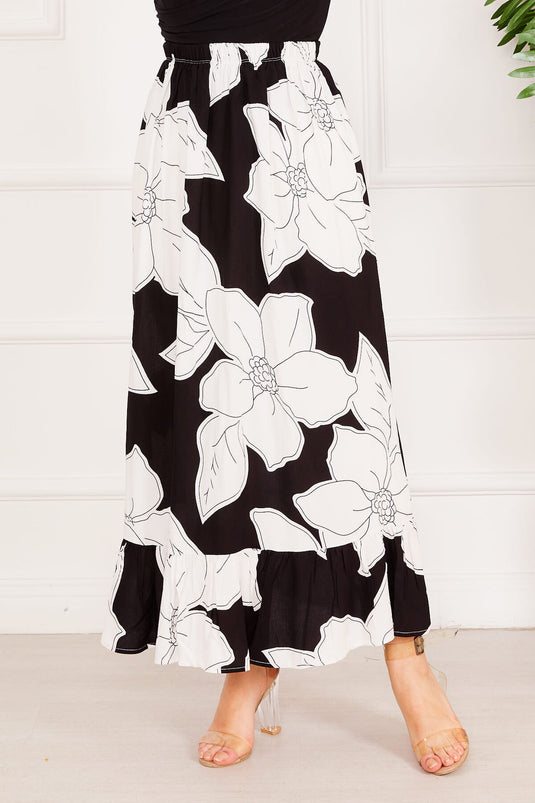 Floral Patterned Skirt Black