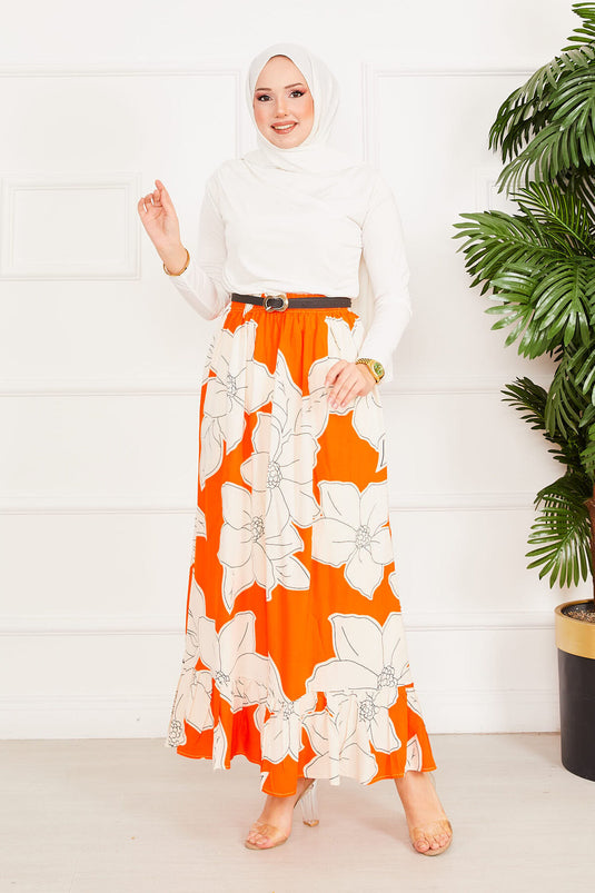 Floral Patterned Skirt Orange