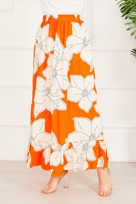 Floral Patterned Skirt Orange